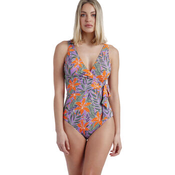 Kleidung Damen Badeanzug Admas Einteiliger Badeanzug vorgeformt gekreuzt Jungle Mauve Violett