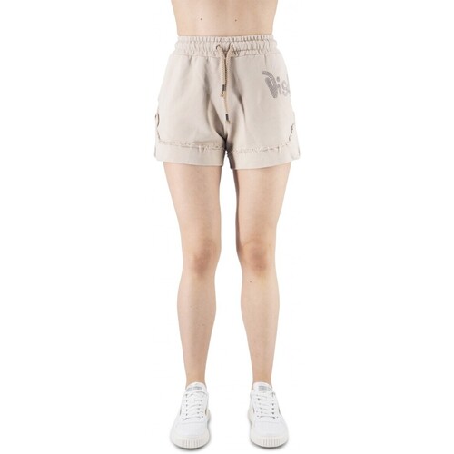 Kleidung Damen Hosen Disclaimer Fleece-Shorts mit seitlichem Logo Beige