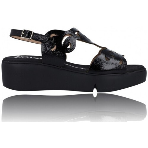 Schuhe Damen Sandalen / Sandaletten Wonders Sandalias con Cuña para Mujer  Afro B-7930 Schwarz