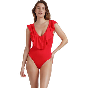 Kleidung Damen Badeanzug Admas Vorgeformter einteiliger Badeanzug mit Rüschen Summer Frill Rot