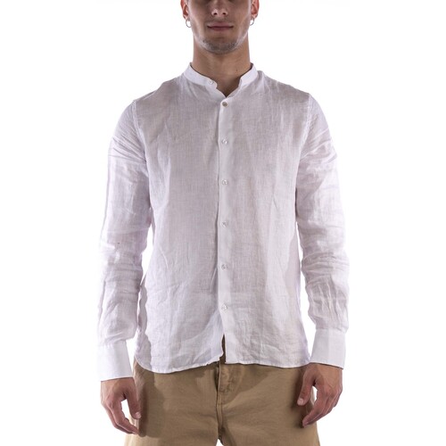 Kleidung Herren Langärmelige Hemden Sl56 Camicia Coreana  Lino Bianco Weiss