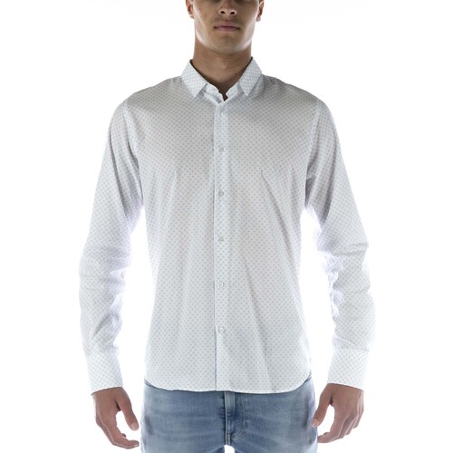 Kleidung Herren Langärmelige Hemden Sl56 Camicia  Bianco Azzurro Weiss