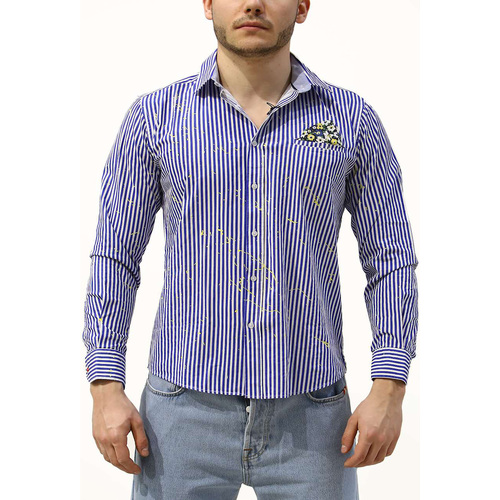 Kleidung Herren Langärmelige Hemden V2brand Camicia Uomo Blau