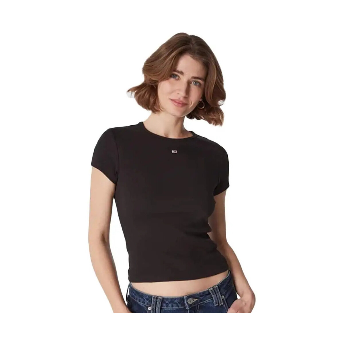 Kleidung Damen T-Shirts Tommy Jeans Mini logo flag Schwarz