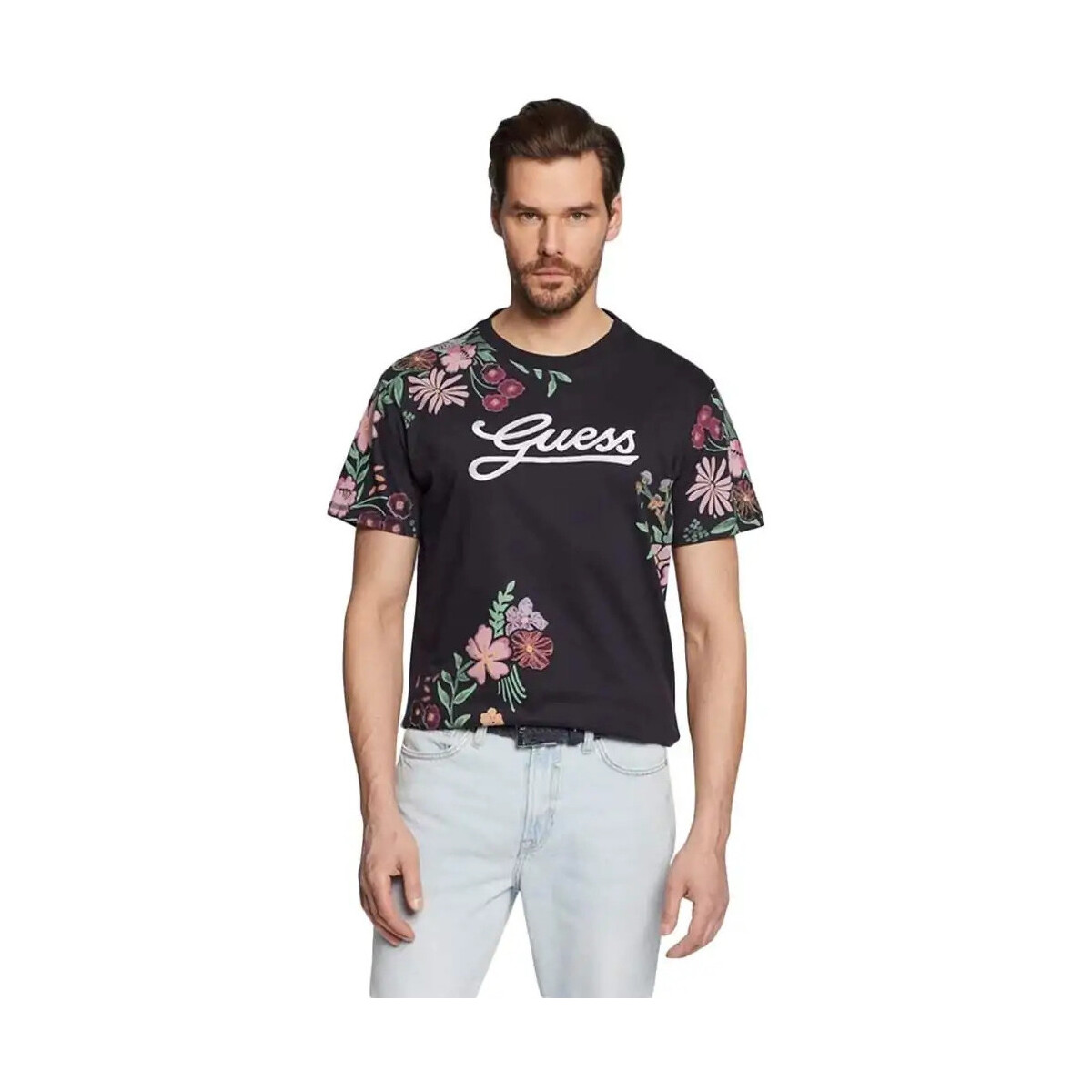 Kleidung Herren T-Shirts Guess Flower Schwarz