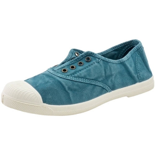 Schuhe Damen Leinen-Pantoletten mit gefloch Natural World Sapatos 102E - Jungla enz Blau