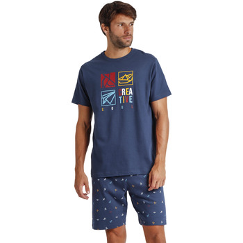 Kleidung Herren Pyjamas/ Nachthemden Admas Pyjama Hausanzug Shorts T-Shirt Origami Blau