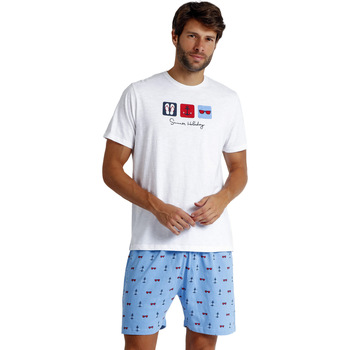 Kleidung Herren Pyjamas/ Nachthemden Admas Pyjama Shorts T-Shirt Summer Holidays Weiss