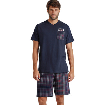 Kleidung Herren Pyjamas/ Nachthemden Admas Pyjama Shorts T-Shirt V-Ausschnitt JAndJ Lois Blau