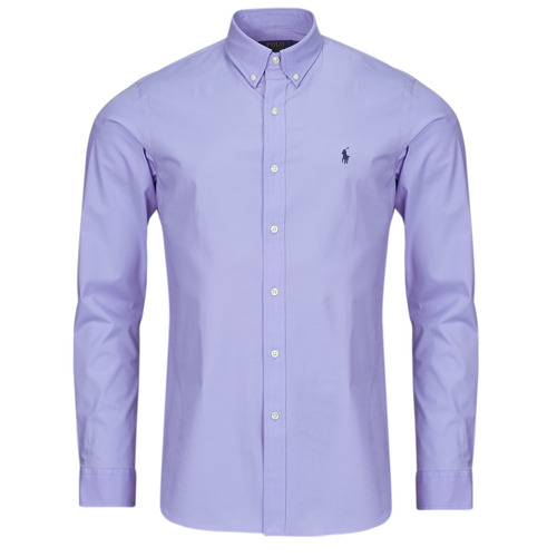 Kleidung Herren Langärmelige Hemden Polo Ralph Lauren CHEMISE AJUSTEE SLIM FIT EN POPELINE UNIE Blau