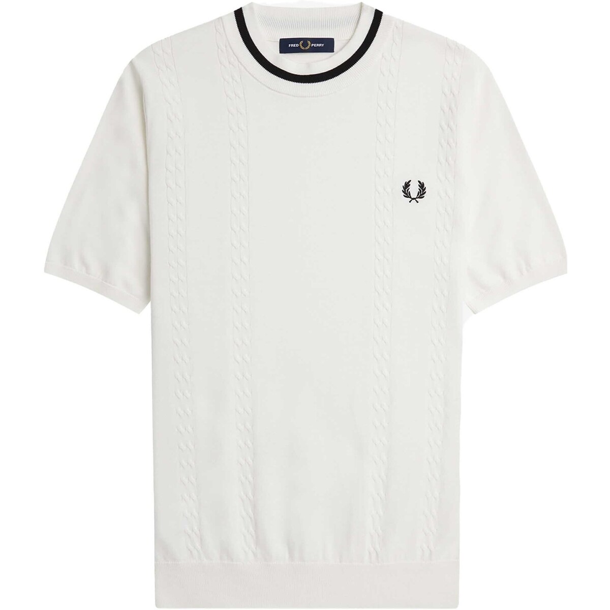 Kleidung Herren T-Shirts & Poloshirts Fred Perry Fp Cable Knit Crew Neck T-Shirt Weiss