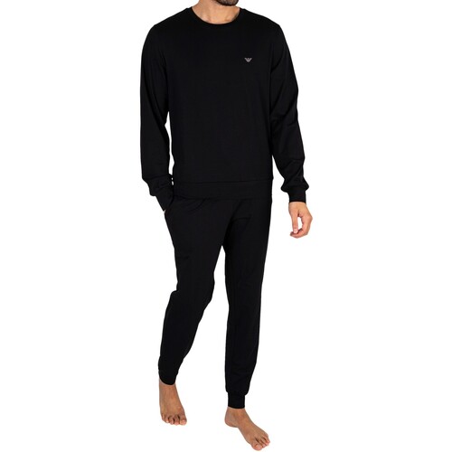 Kleidung Herren Pyjamas/ Nachthemden Emporio Armani Pyjama-Set mit Logo auf der Brust Schwarz