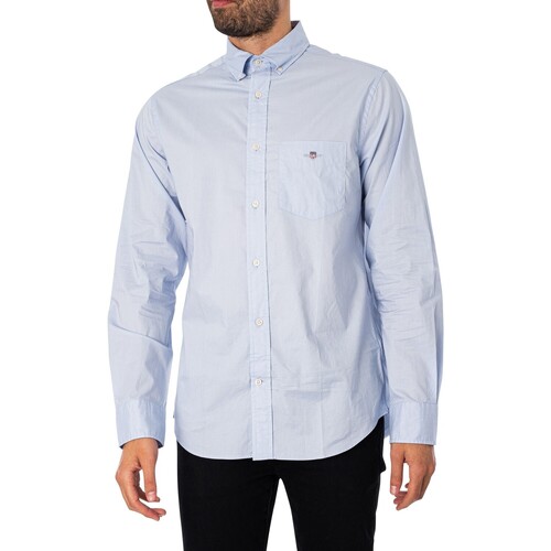 Kleidung Herren Langärmelige Hemden Gant Normales Popeline-Hemd Blau