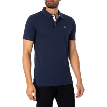 Kleidung Herren Polohemden Tommy Jeans Poloshirt mit schmaler Knopfleiste Blau