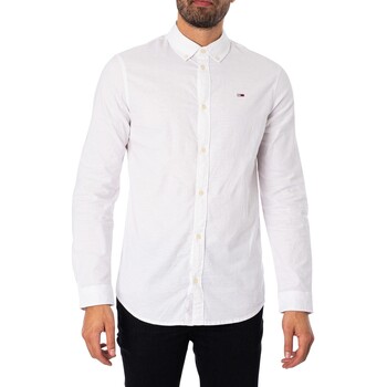Kleidung Herren Langärmelige Hemden Tommy Jeans Schlankes Stretch-Oxford-Hemd Weiss