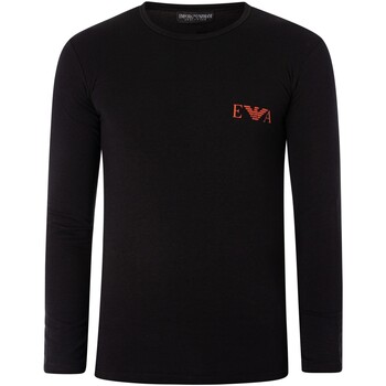 Kleidung Herren Pyjamas/ Nachthemden Emporio Armani Langärmliges Lounge-T-Shirt mit Logo auf der Brust Schwarz