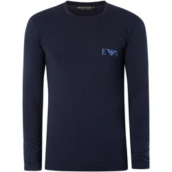 Kleidung Herren Pyjamas/ Nachthemden Emporio Armani Langärmliges Lounge-T-Shirt mit Logo auf der Brust Blau