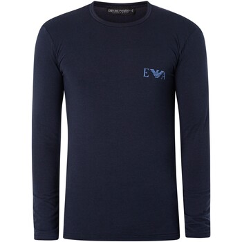 Kleidung Herren Langarmshirts Emporio Armani Langärmliges Lounge-T-Shirt mit Logo auf der Brust Blau