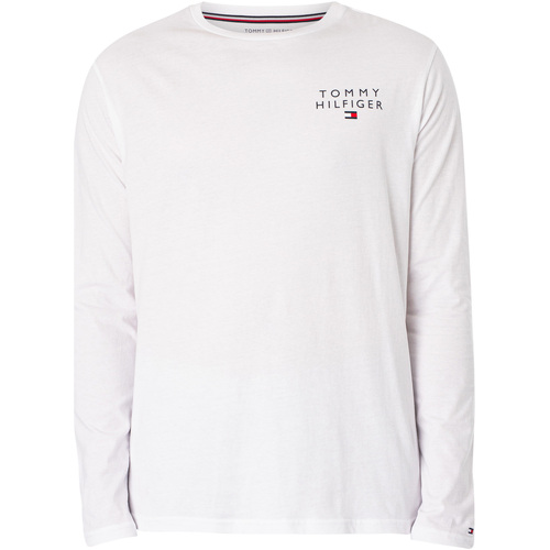 Kleidung Herren Pyjamas/ Nachthemden Tommy Hilfiger Langärmliges Lounge-T-Shirt mit Logo auf der Brust Weiss