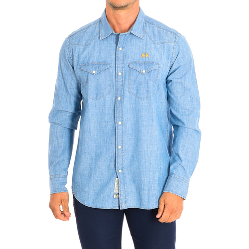 Kleidung Herren Langärmelige Hemden La Martina TMC003-DM091-D7001 Blau