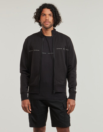Kleidung Herren Sweatshirts Calvin Klein Jeans LOGO REPEAT ZIP THROUGH Schwarz
