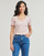 Kleidung Damen T-Shirts Calvin Klein Jeans WOVEN LABEL RIB V-NECK TEE Beige