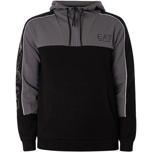 Kleidung Herren Sweatshirts Emporio Armani EA7 Karierter Kapuzenpullover mit 1/4-Reißverschluss und Logo Schwarz