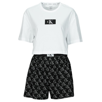 Kleidung Damen Pyjamas/ Nachthemden Calvin Klein Jeans S/S SHORT SET Schwarz / Weiss