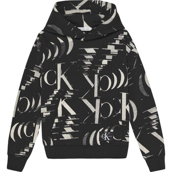 Kleidung Jungen Fleecepullover Calvin Klein Jeans Glitched Monogram Hoodie Schwarz