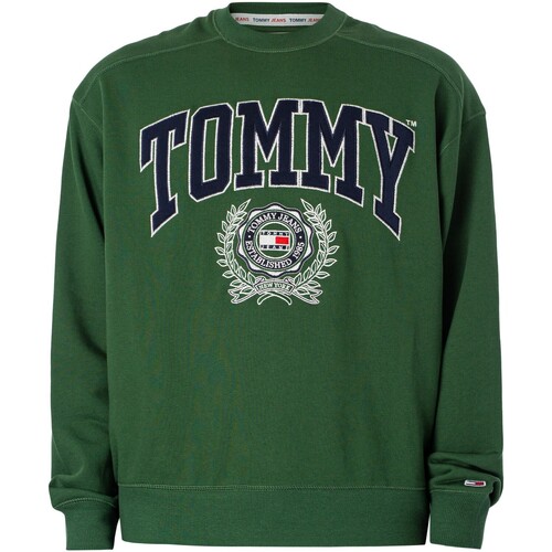 Kleidung Herren Sweatshirts Tommy Jeans Kastenförmiges College-Grafik-Sweatshirt Grün