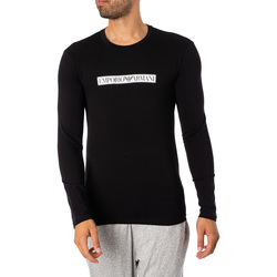 Kleidung Herren Pyjamas/ Nachthemden Emporio Armani Langärmliges T-Shirt mit Lounge-Box-Logo Schwarz