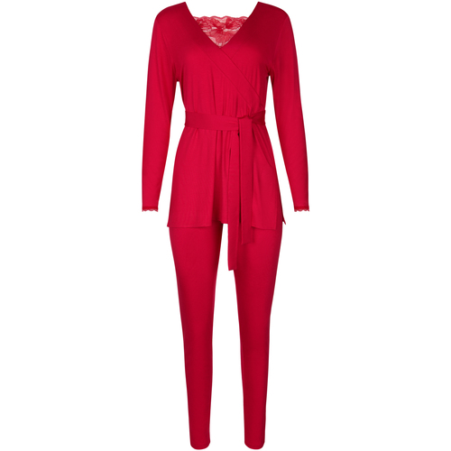 Kleidung Damen Pyjamas/ Nachthemden Lisca Pyjama Leggings Tunika Langarm Sympathy Rot