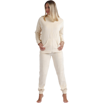 Kleidung Damen Pyjamas/ Nachthemden Admas Pyjama Hausanzug Hose Jacke mit Reißverschluss Soft Home Beige