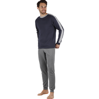 Kleidung Herren Pyjamas/ Nachthemden Admas Pyjama Hausanzug Hose und Oberteil langarm Solid Blau
