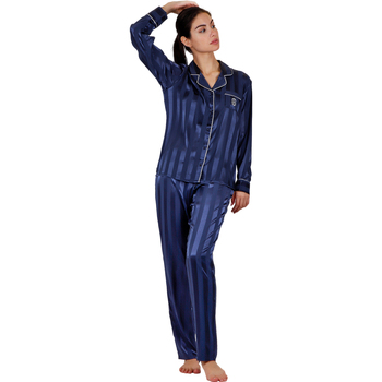Kleidung Damen Pyjamas/ Nachthemden Admas Pyjama-Hemd und Hose Satin Stripes Blau