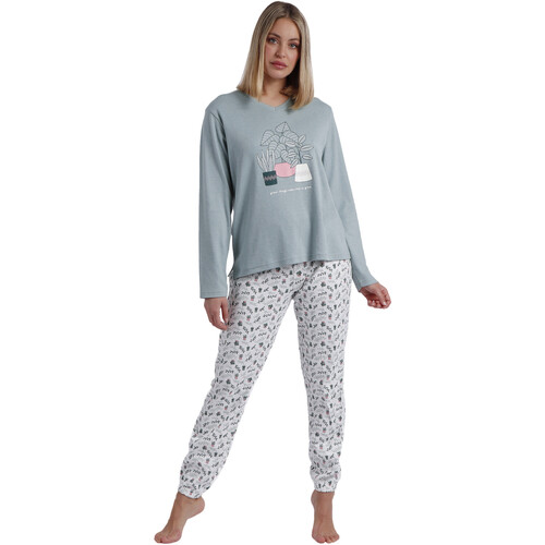 Kleidung Damen Pyjamas/ Nachthemden Admas Pyjama Hausanzug Hose Top Langarm Time To Grow Grün