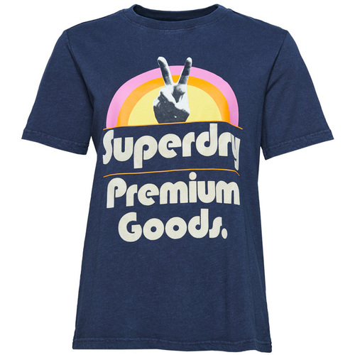 Kleidung Damen T-Shirts Superdry T-shirt à motif années 70 femme  Retro Font Blau