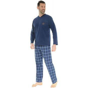 Kleidung Herren Pyjamas/ Nachthemden Christian Cane PYJAMA LONG COL V BLEU DORIAN Blau