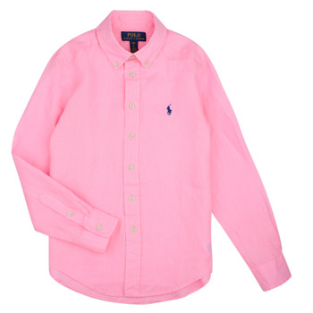 Kleidung Kinder Langärmelige Hemden Polo Ralph Lauren CLBDPPC-SHIRTS-SPORT SHIRT Rosa / Weiss / koralle / Pink