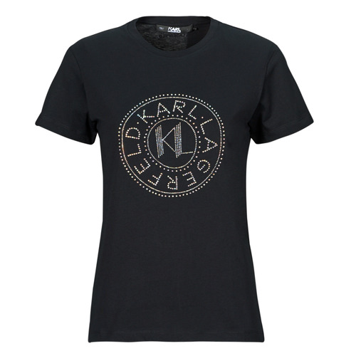 Kleidung Damen T-Shirts Karl Lagerfeld rhinestone logo t-shirt Schwarz