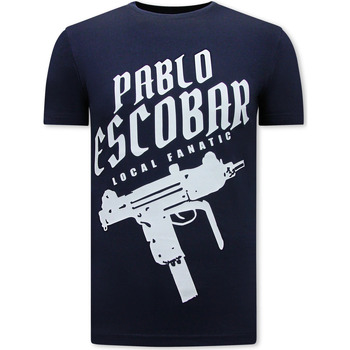 Kleidung Herren T-Shirts Local Fanatic Pablo Escobar Uzi Print Navy Blau