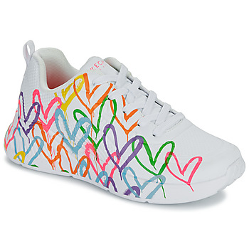 Schuhe Damen Sneaker Low Skechers UNO LITE GOLDCROWN - HEART OF HEARTS Weiss / Multicolor