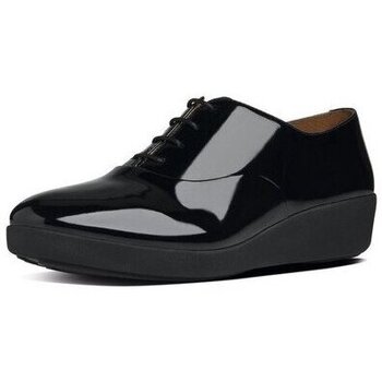 Schuhe Damen Slipper FitFlop F-POP TM OXFORD All Black Patent Schwarz