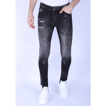 Kleidung Herren Slim Fit Jeans Local Fanatic Slim Stone Wash Jeans Mit Löchern Grau
