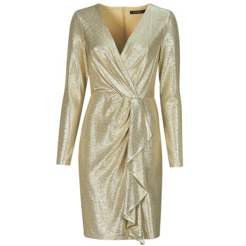Kleidung Damen Kurze Kleider Lauren Ralph Lauren CINLAIT-LONG SLEEVE-COCKTAIL DRESS Gold