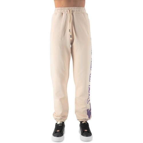 Kleidung Damen Hosen Disclaimer Fleecehose mit Logo Beige
