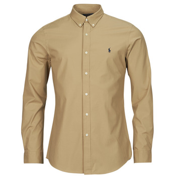 Kleidung Herren Langärmelige Hemden Polo Ralph Lauren CHEMISE AJUSTEE SLIM FIT EN POPELINE UNIE Beige / Surrey