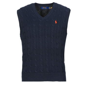 Kleidung Herren Pullover Polo Ralph Lauren PULL COTON CABLE COL V SANS MANCHE Marine / Navy