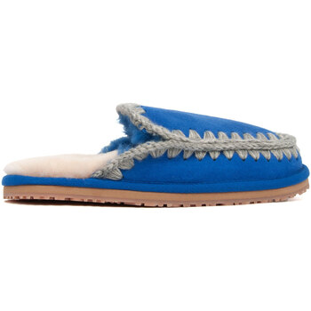 Schuhe Damen Pantoffel Mou FW161007A SUEDE SLIPPER FULL ESKIMO STITCH LAPBL Blau
