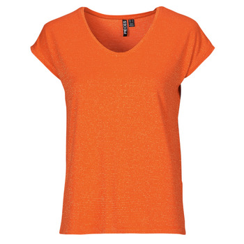 Kleidung Damen T-Shirts Pieces PCBILLO TEE LUREX STRIPES Orange